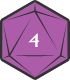 Purple 20-sided die icon showing the number 4.